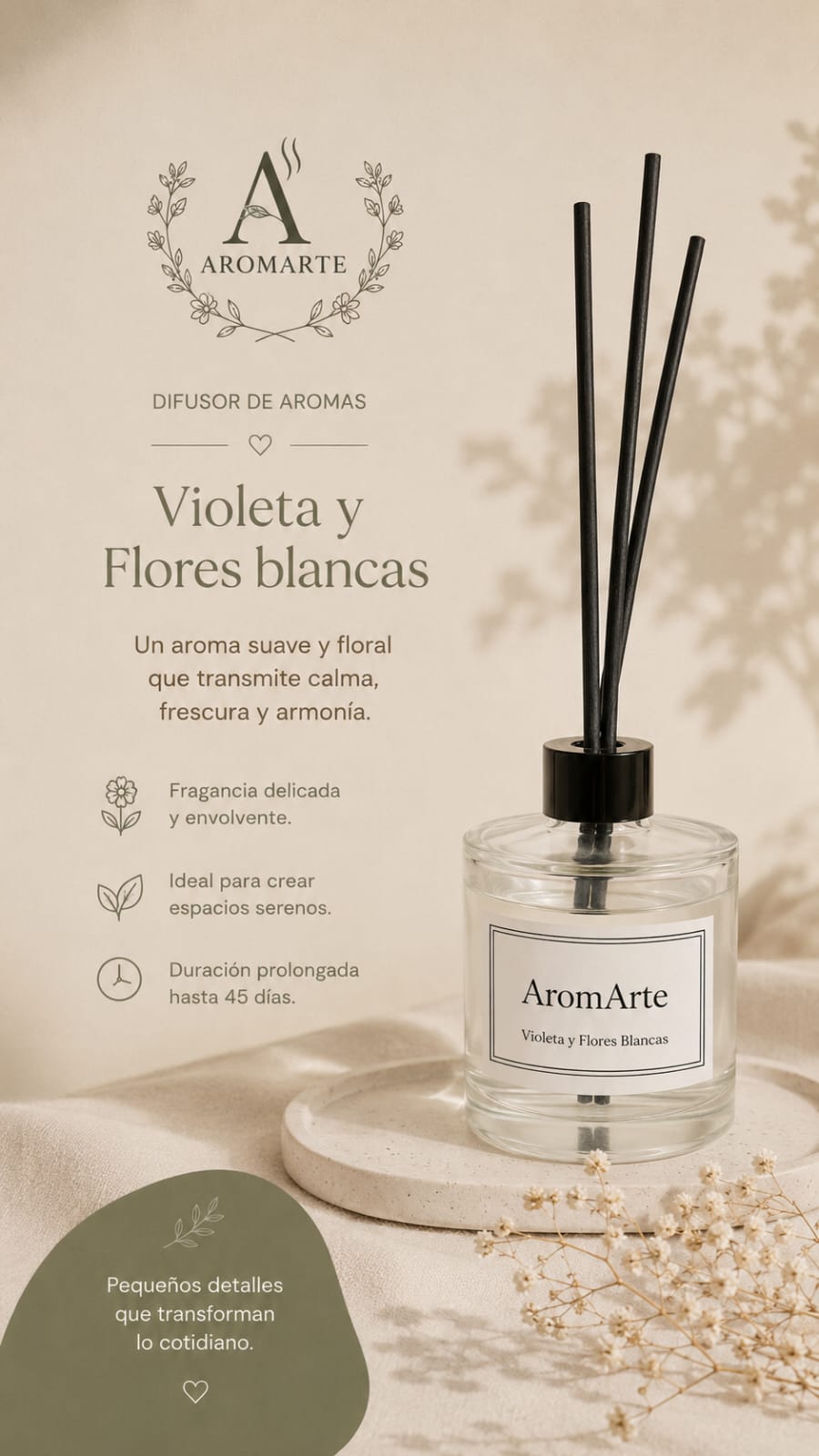 Difusor Violeta y Flores Blancas